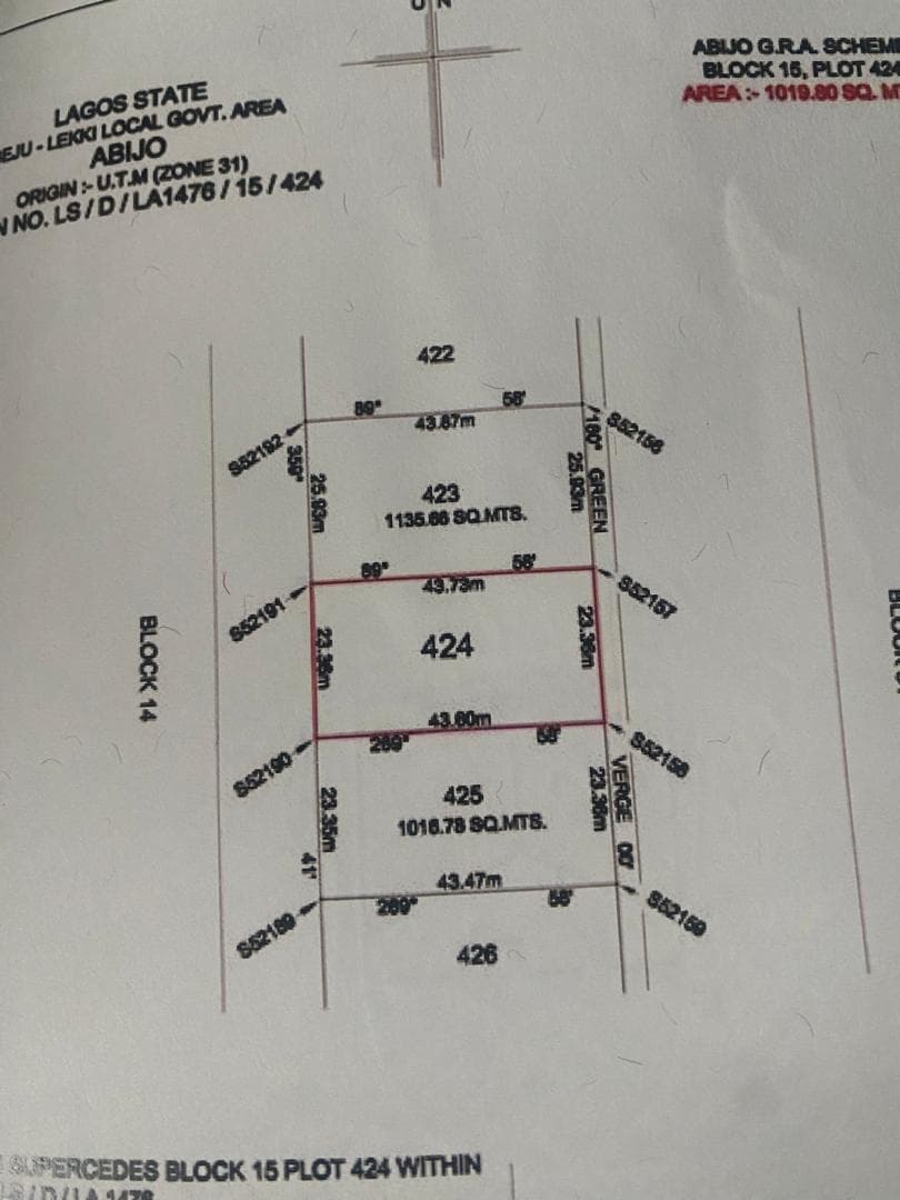 1019 SQM Land for Sale in Abijo GRA, Rain Oil Road