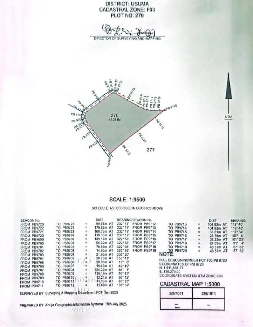 15.03 Hectares of Land for Sale at Usman District, Katampe Extension, Abuja