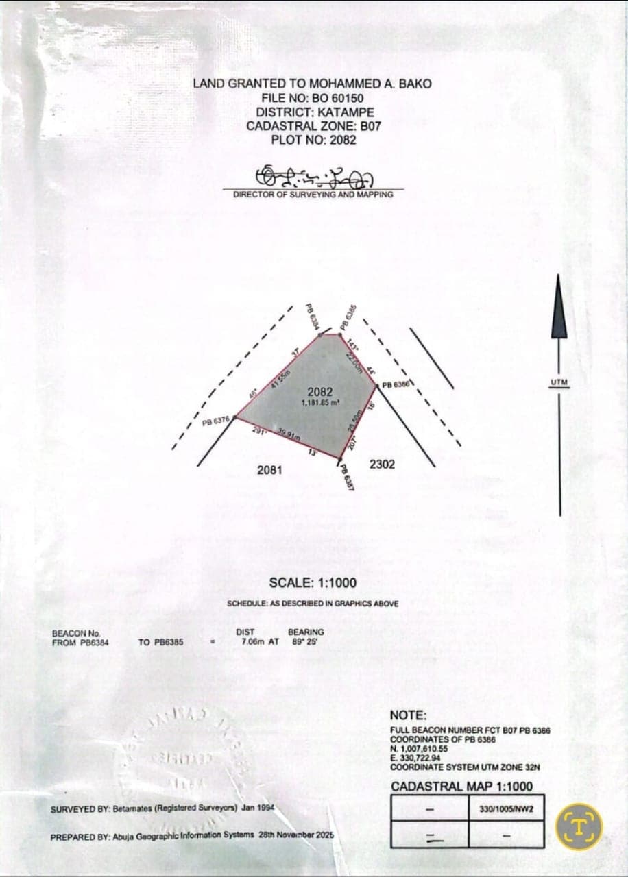 1,181.85 Sqm Residential Land for Sale in Katampe Main, Abuja