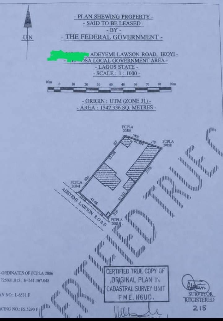 1,542 sqm Joint Venture Land on Adeyemi Lawson Street, Ikoyi, Lagos